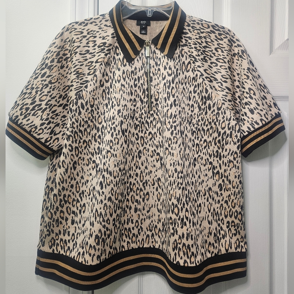 River Island Animal Print Half Zip-Up Top. Size 14 US